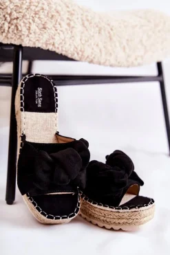 Sale Boto Damskie Klapki Na Koturnie Z Kokardą Czarne Tayla