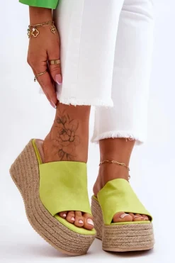 Clearance Damskie Klapki Na Koturnie I Platformie Limonkowe Ysabel Damskie Klapki Na Koturnie|Klapki Na Platformie