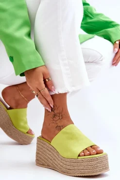 Clearance Damskie Klapki Na Koturnie I Platformie Limonkowe Ysabel Damskie Klapki Na Koturnie|Klapki Na Platformie