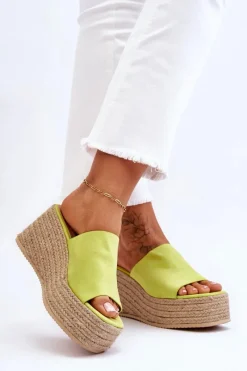 Clearance Damskie Klapki Na Koturnie I Platformie Limonkowe Ysabel Damskie Klapki Na Koturnie|Klapki Na Platformie