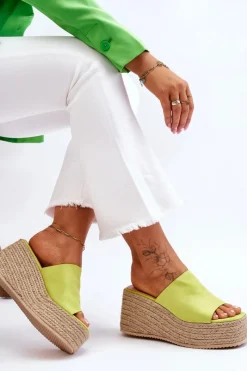 Clearance Damskie Klapki Na Koturnie I Platformie Limonkowe Ysabel Damskie Klapki Na Koturnie|Klapki Na Platformie
