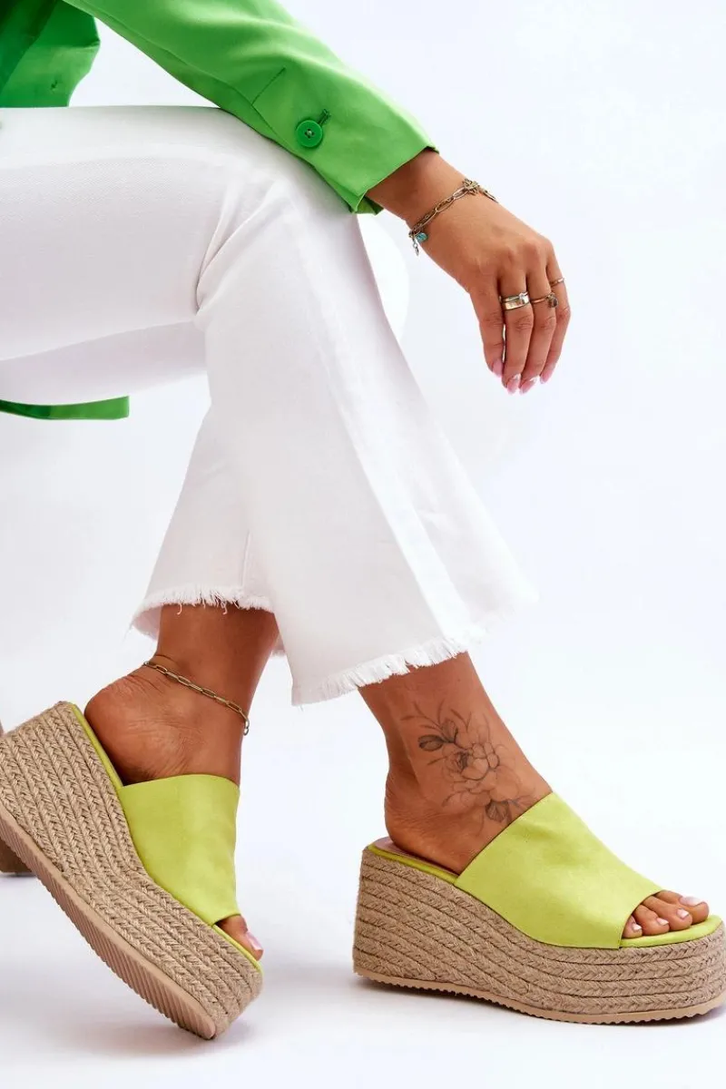 Clearance Damskie Klapki Na Koturnie I Platformie Limonkowe Ysabel Damskie Klapki Na Koturnie|Klapki Na Platformie