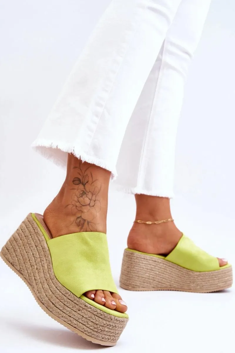 Clearance Damskie Klapki Na Koturnie I Platformie Limonkowe Ysabel Damskie Klapki Na Koturnie|Klapki Na Platformie