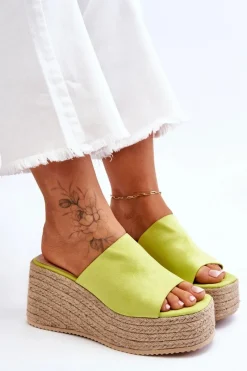 Clearance Damskie Klapki Na Koturnie I Platformie Limonkowe Ysabel Damskie Klapki Na Koturnie|Klapki Na Platformie