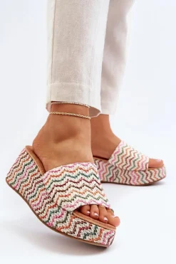 Sale Boto Damskie Klapki Na Koturnie Białe Vanarila