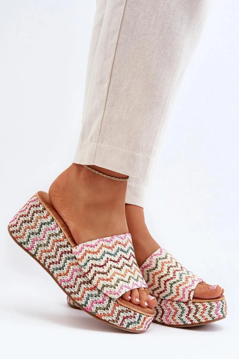 Sale Boto Damskie Klapki Na Koturnie Białe Vanarila