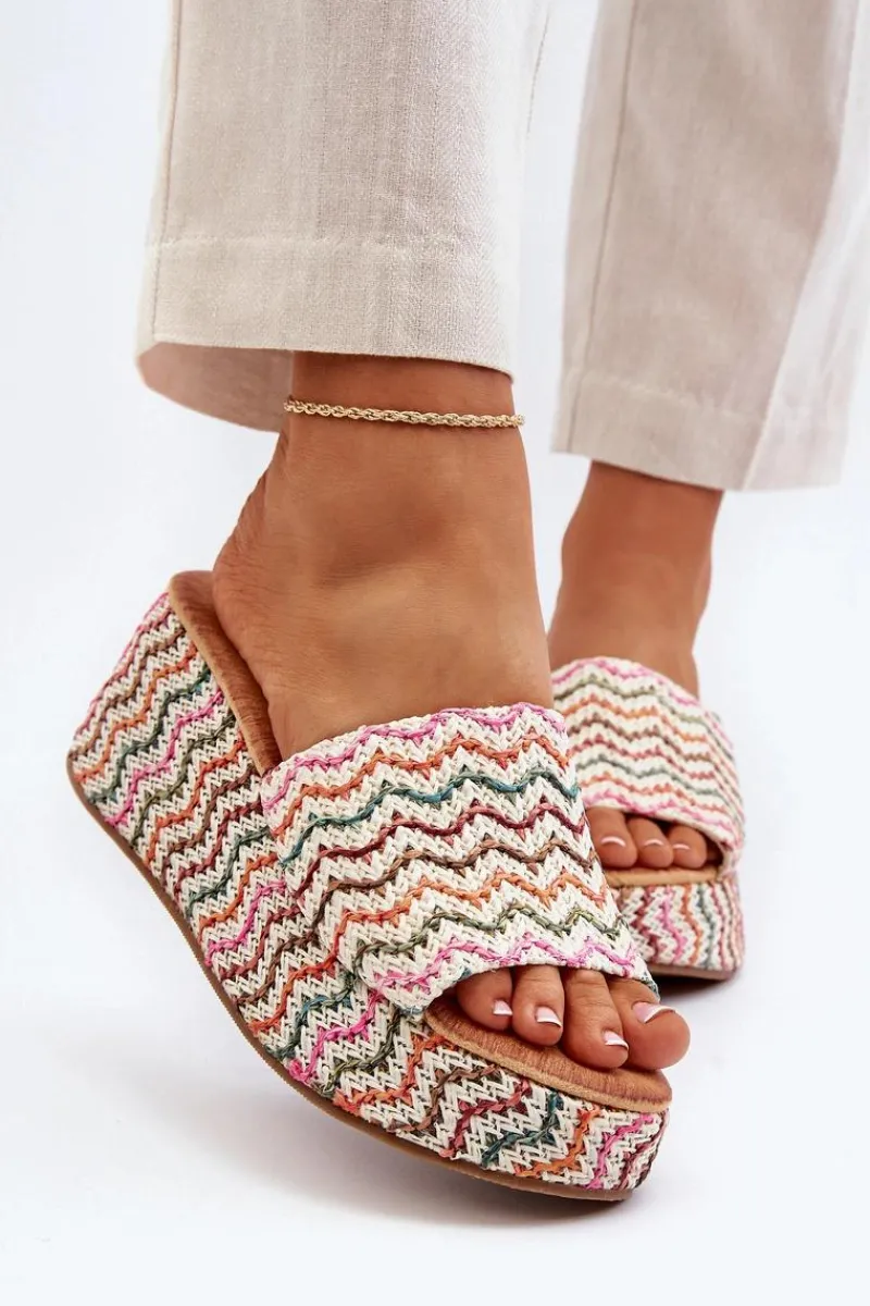 Sale Boto Damskie Klapki Na Koturnie Białe Vanarila