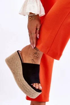 Best Boto Damskie Klapki Na Koturnie I Platformie Czarne Ysabel