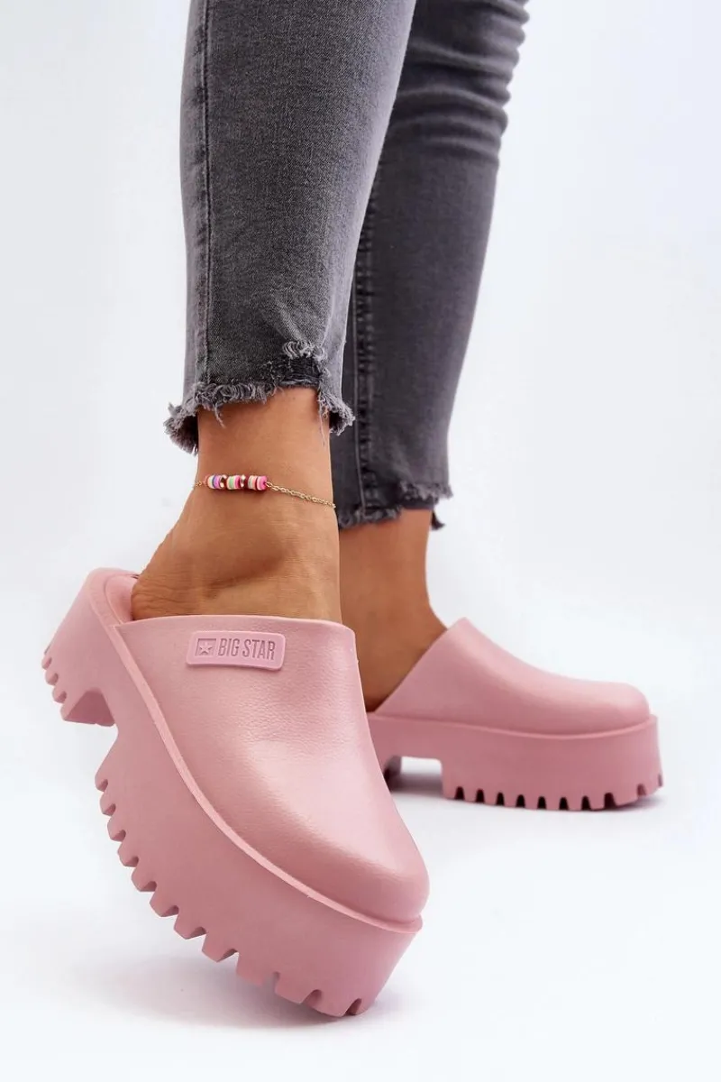 Klapki Damskie Big Star|Klapki Damskie Klasyczne>Big Star Shoes Damskie Klapki Na Masywnej Podeszwie Big Star NN274020 Różowe Różowy