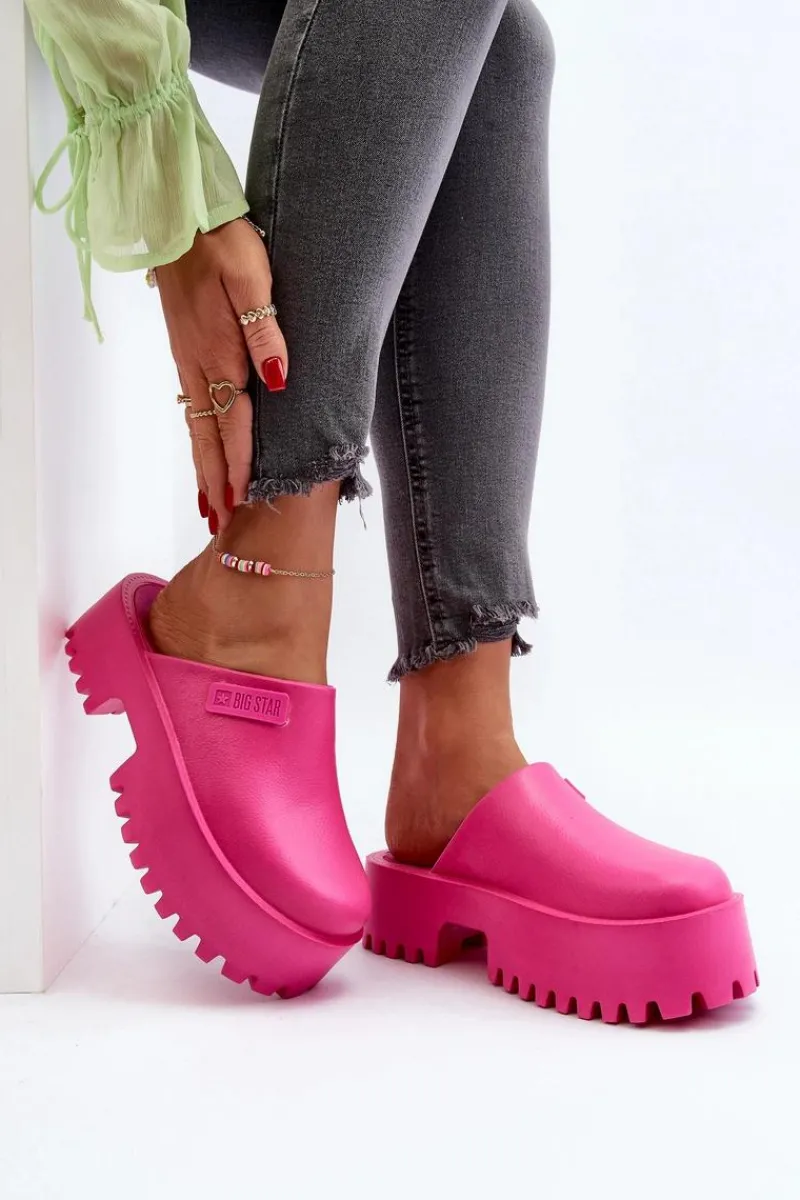 Klapki Damskie Big Star|Klapki Damskie Klasyczne>Big Star Shoes Damskie Klapki Na Masywnej Podeszwie Big Star NN274019 Fuksja Różowy