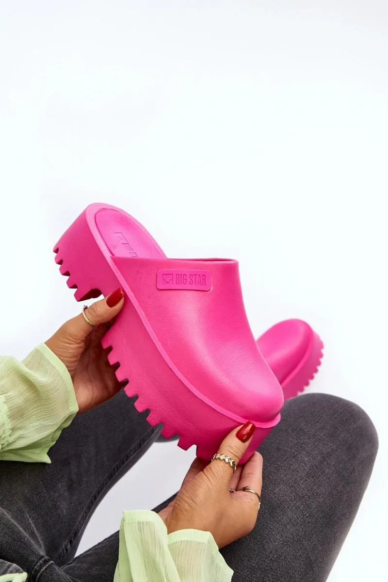 Klapki Damskie Big Star|Klapki Damskie Klasyczne>Big Star Shoes Damskie Klapki Na Masywnej Podeszwie Big Star NN274019 Fuksja Różowy