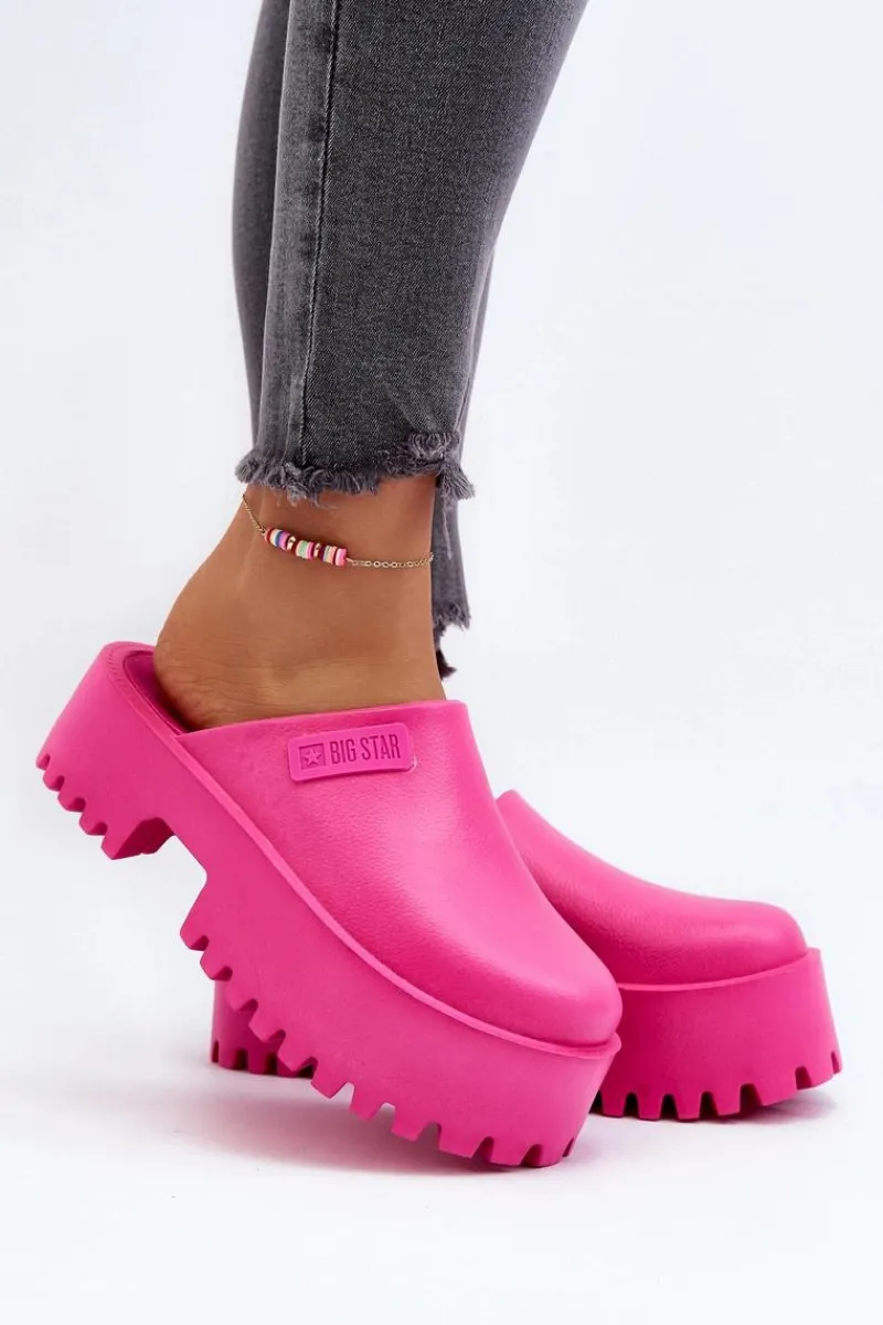 Klapki Damskie Big Star|Klapki Damskie Klasyczne>Big Star Shoes Damskie Klapki Na Masywnej Podeszwie Big Star NN274019 Fuksja Różowy