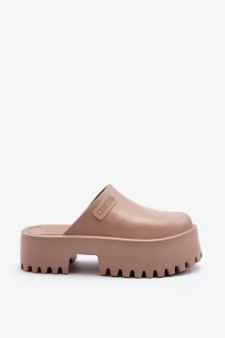 Big Star Shoes Damskie Klapki Na Masywnej Podeszwie Big Star NN274016 Beżowe Beżowy
