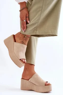 Best Boto Damskie Klapki Na Masywnej Platformie Beżowe Martina