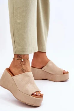 Best Boto Damskie Klapki Na Masywnej Platformie Beżowe Martina
