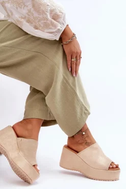 Best Boto Damskie Klapki Na Masywnej Platformie Beżowe Martina