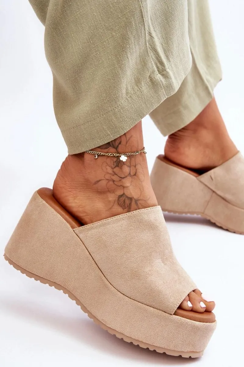 Best Boto Damskie Klapki Na Masywnej Platformie Beżowe Martina