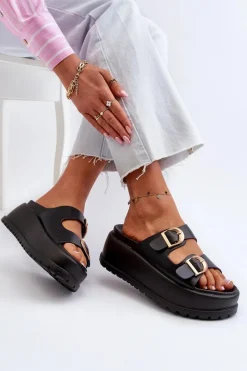 Sale Boto Damskie Klapki Na Masywnej Platformie Czarne Mililena