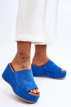 Hot Damskie Klapki Na Masywnej Platformie Niebieskie Martina Damskie Klapki Na Koturnie|Klapki Damskie Klasyczne