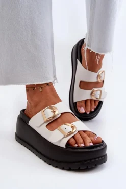 Klapki Damskie Klasyczne>Boto Damskie Klapki Na Masywnej Platformie Białe Mililena