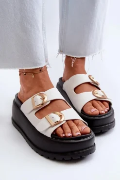 Klapki Damskie Klasyczne>Boto Damskie Klapki Na Masywnej Platformie Białe Mililena