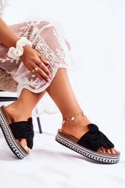 Clearance Boto Damskie Klapki Na Masywnej Platformie Czarne Terisa