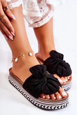 Clearance Boto Damskie Klapki Na Masywnej Platformie Czarne Terisa