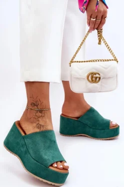 Klapki Na Koturnie|Klapki Na Platformie>Boto Damskie Klapki Na Masywnej Platformie Zielone Martina