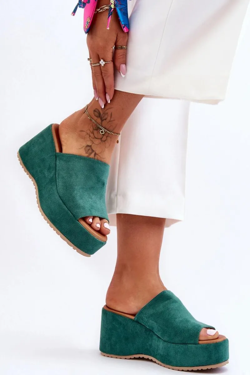 Klapki Na Koturnie|Klapki Na Platformie>Boto Damskie Klapki Na Masywnej Platformie Zielone Martina