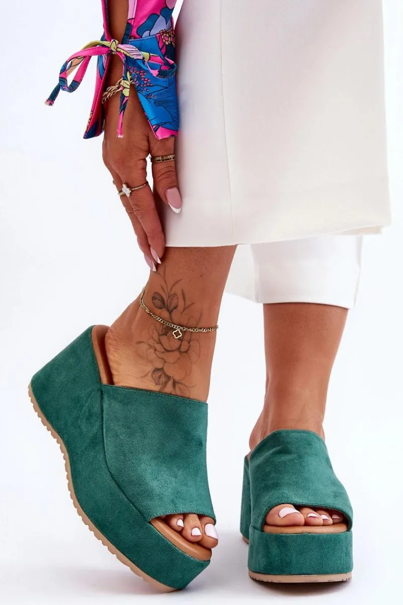 Klapki Na Koturnie|Klapki Na Platformie>Boto Damskie Klapki Na Masywnej Platformie Zielone Martina