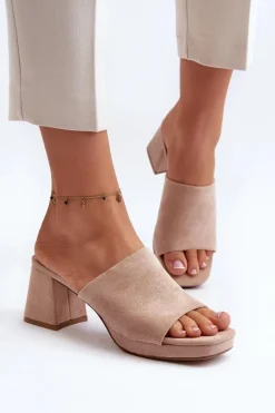 Klapki Na Obcasie|Klapki Damskie Klasyczne>Boto Damskie Klapki Na Obcasie Beżowe Bralya