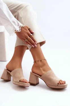 Klapki Na Obcasie|Klapki Damskie Klasyczne>Boto Damskie Klapki Na Obcasie Beżowe Bralya