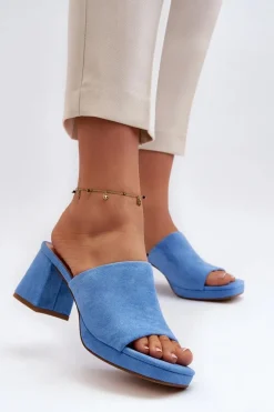 New Boto Damskie Klapki Na Obcasie Niebieskie Bralya