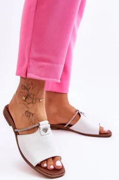 Online Boto Damskie Klapki Na Płaskim Obcasie Nicole 2806/009 Białe