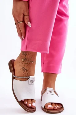 Online Boto Damskie Klapki Na Płaskim Obcasie Nicole 2806/009 Białe