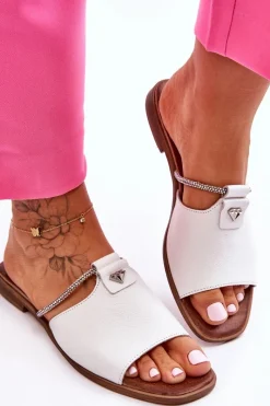 Online Boto Damskie Klapki Na Płaskim Obcasie Nicole 2806/009 Białe