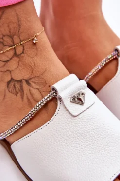 Online Boto Damskie Klapki Na Płaskim Obcasie Nicole 2806/009 Białe