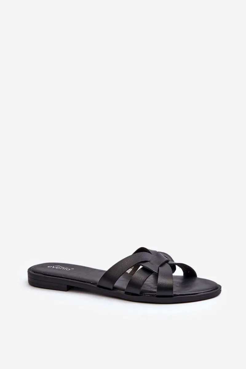 Klapki Damskie Klasyczne>Evento Damskie Klapki Na Płaskim Obcasie Z Eko Skóry Czarne Rosalini