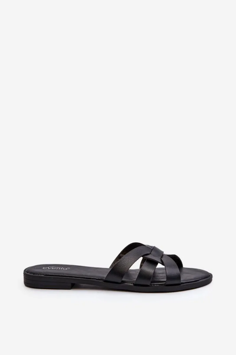 Klapki Damskie Klasyczne>Evento Damskie Klapki Na Płaskim Obcasie Z Eko Skóry Czarne Rosalini