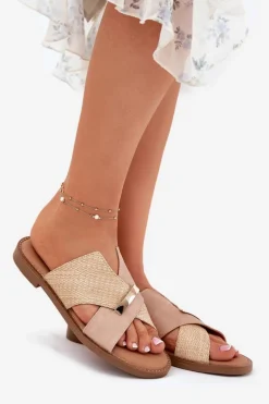 Sale Buty damskie Vinceza Damskie Klapki Na Płaskim Obcasie Z Ozdobnym Detalem Vinceza 17385 Beżowe Beżowy