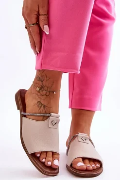 Klapki Damskie Klasyczne>Boto Damskie Klapki Na Płaskim Obcasie Nicole 2806/054 Beżowe