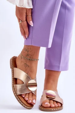 Clearance Buty damskie Vinceza Damskie Klapki Na Płaskim Obcasie Złote Kenley