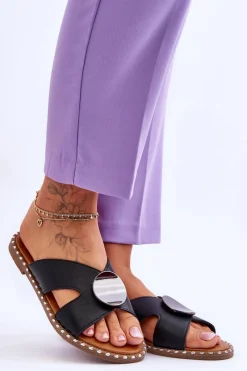 Hot Damskie Klapki Na Płaskim Obcasie Czarne Kenley Damskie Klapki Damskie Klasyczne