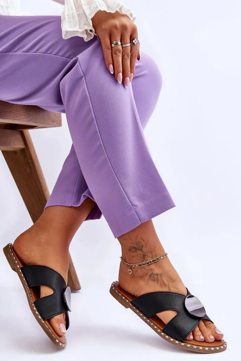 Hot Damskie Klapki Na Płaskim Obcasie Czarne Kenley Damskie Klapki Damskie Klasyczne