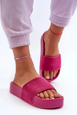 Hot Damskie Klapki Na Platformie Zamszowe Big Star NN274A672 Fuksja Damskie Klapki Damskie Big Star|Klapki Na Platformie