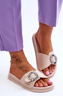 Klapki Na Platformie>Boto Damskie Klapki Na Platformie Z Ozdobą Beżowe Beneca