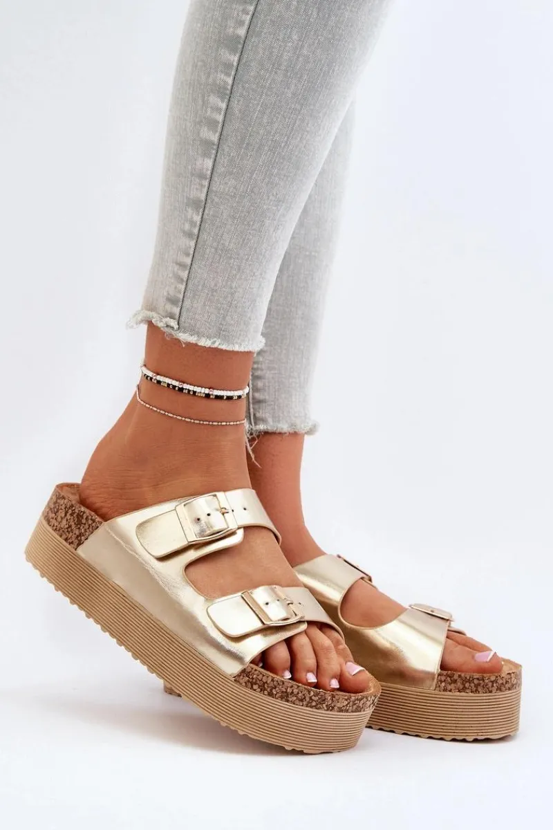 Klapki Korkowe|Klapki Damskie Klasyczne>Boto Damskie Klapki Na Platformie Z Klamrami Złote Lolpey