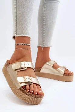 Klapki Korkowe|Klapki Damskie Klasyczne>Boto Damskie Klapki Na Platformie Z Klamrami Złote Lolpey