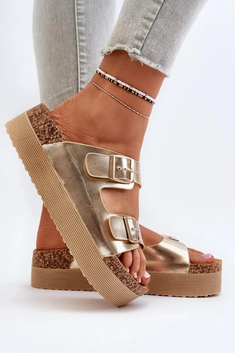 Klapki Korkowe|Klapki Damskie Klasyczne>Boto Damskie Klapki Na Platformie Z Klamrami Złote Lolpey