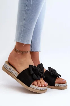 Klapki Na Platformie|Klapki Damskie Klasyczne>Boto Damskie Klapki Na Platformie Z Kokardą Czarne Aflia Czarny